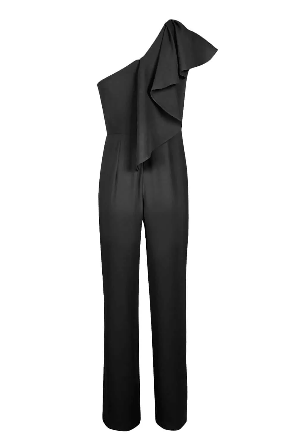 Aidan by Aidan Mattox Asymmetrical Neck Flutter Concealed Zipper Solid Crepe Jumpsuit