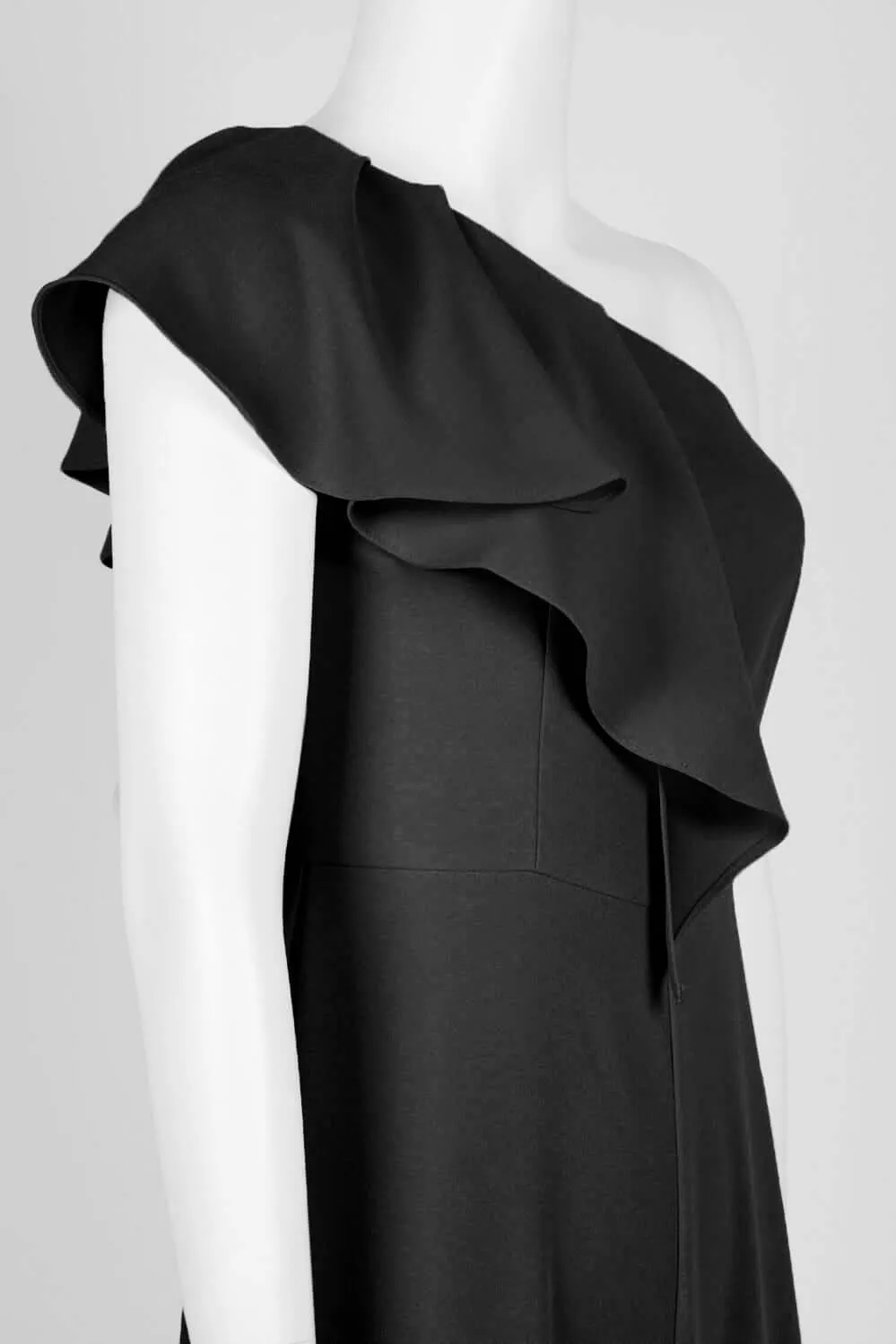 Aidan by Aidan Mattox Asymmetrical Neck Flutter Concealed Zipper Solid Crepe Jumpsuit