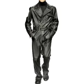 ASYMMETRICAL FRONT ZIPPER CLOSURE LEATHER JUMPSUIT FOR MEN