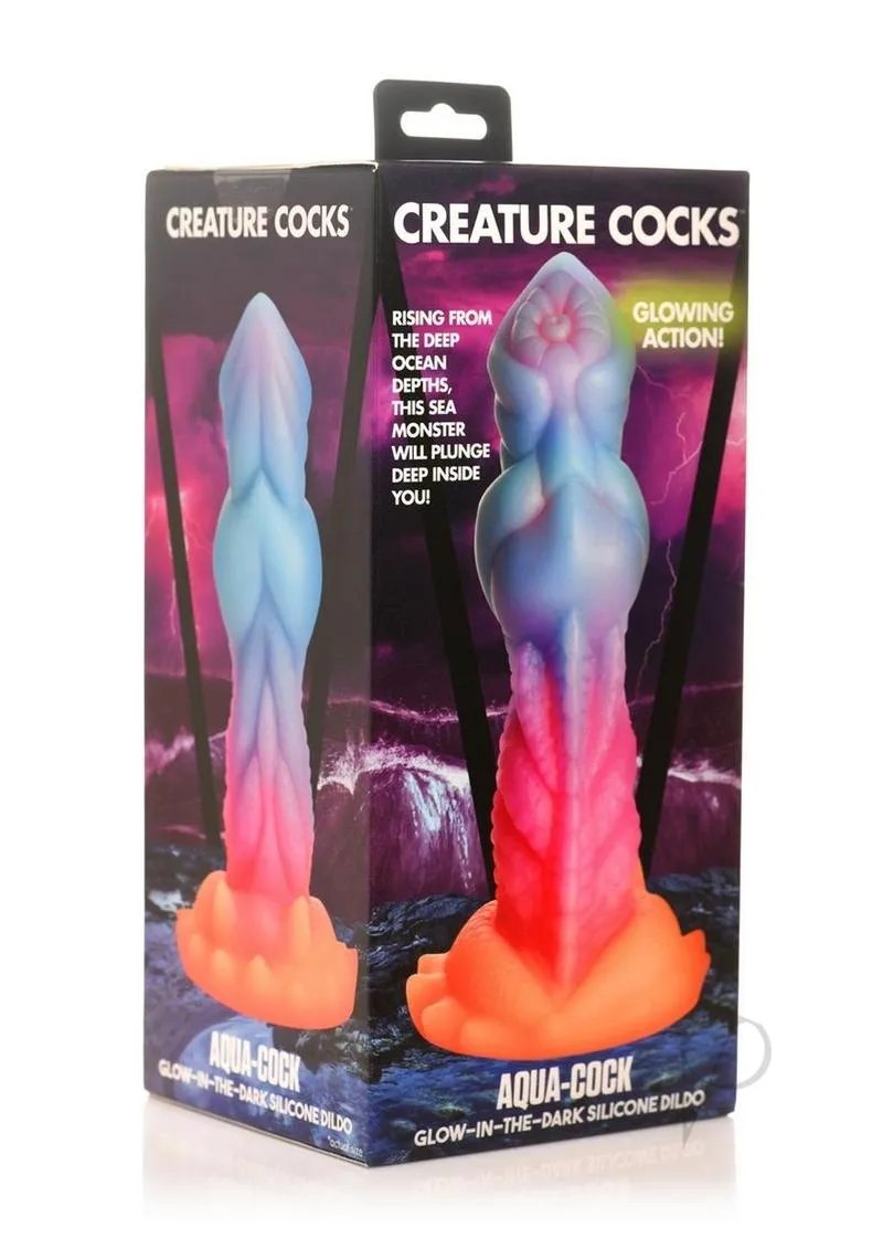 Creature Cocks Aqua Cock Glow in the Dark Silicone Dildo