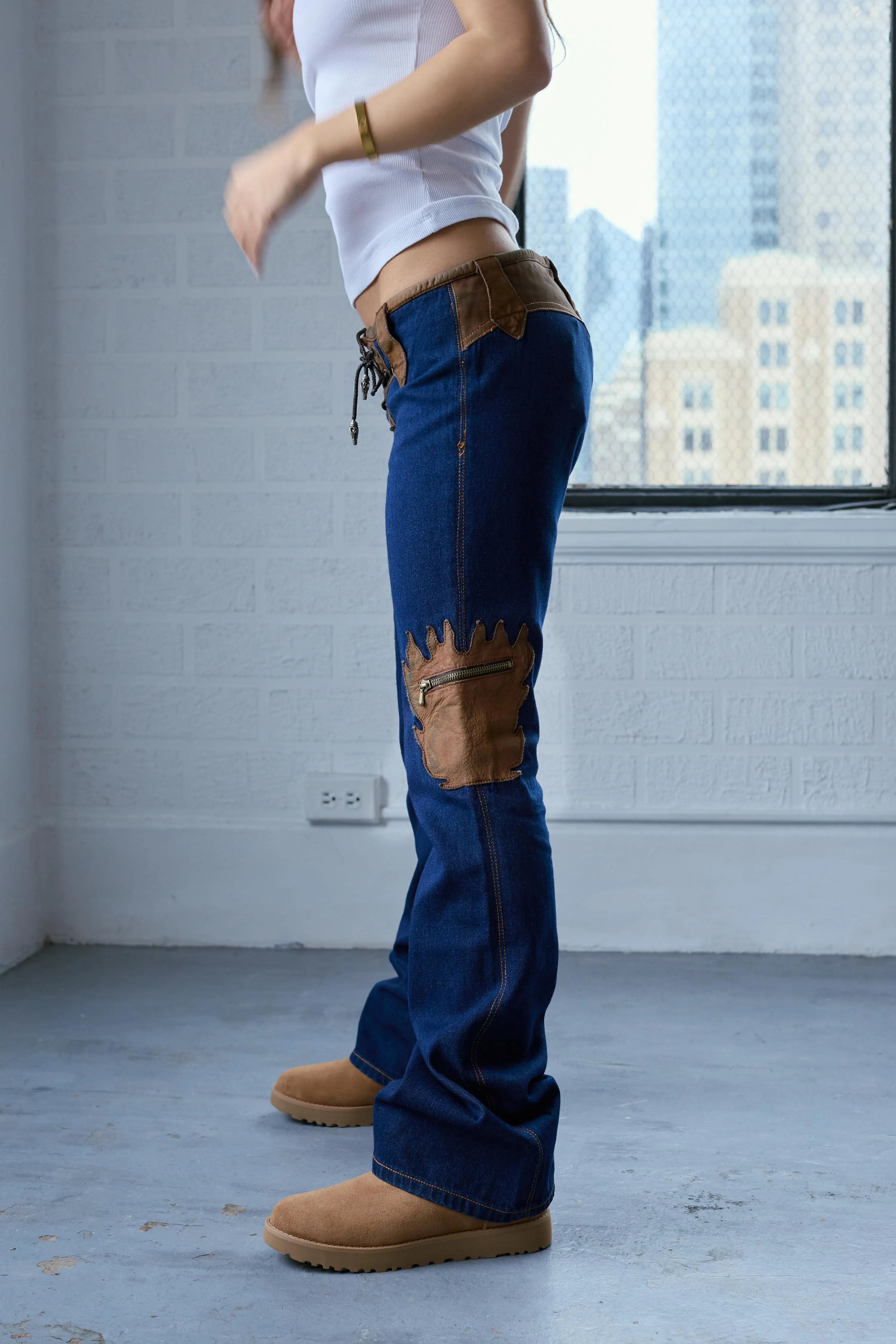 Deadstock Leather Patch Low Rise Jeans