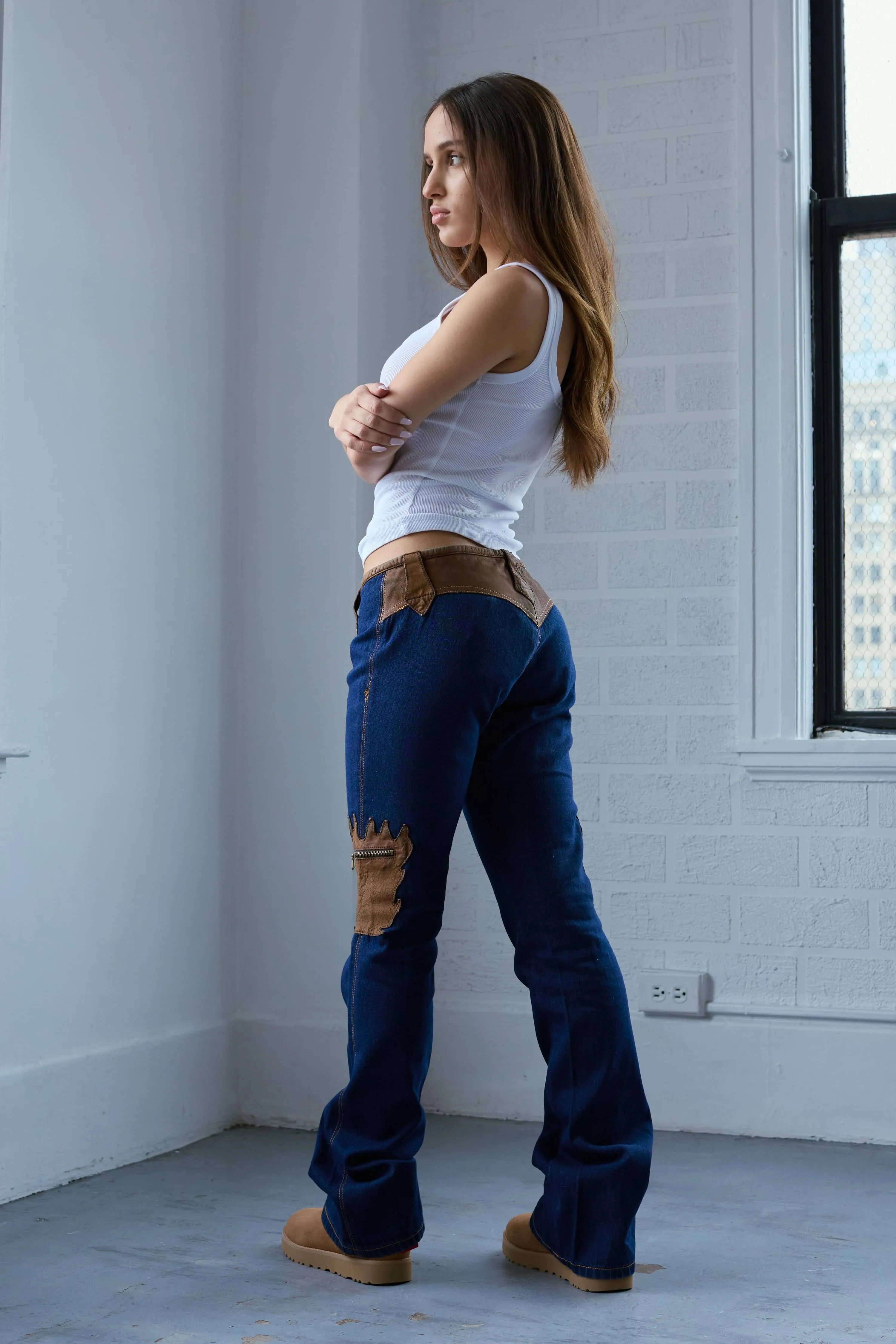 Deadstock Leather Patch Low Rise Jeans