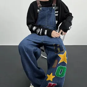 Hnzxzm Y2K Cargo Jeans Jumpsuit for Men Streetwear Hip Hop Punk Loose Denim Bodysuits Overalls Male Japanese Print Pocket Pants