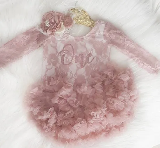 Kryssi Kouture First Birthday Dusty Lace Leo Sets with Rose Gold One
