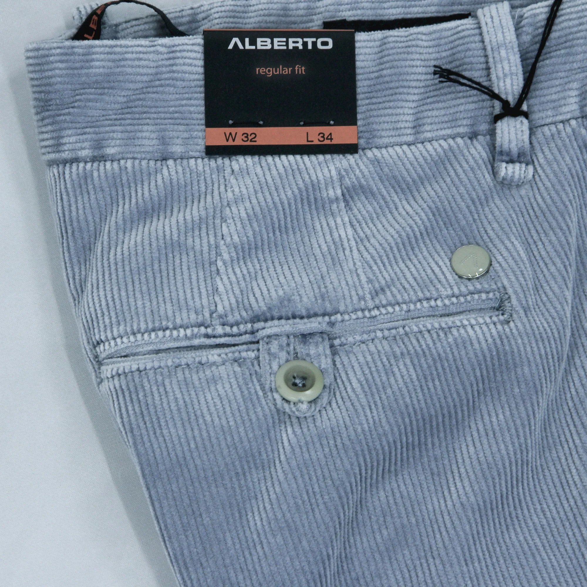Steel Blue Corduroy Lou Regular Fit Chino Pants - ALBERTO