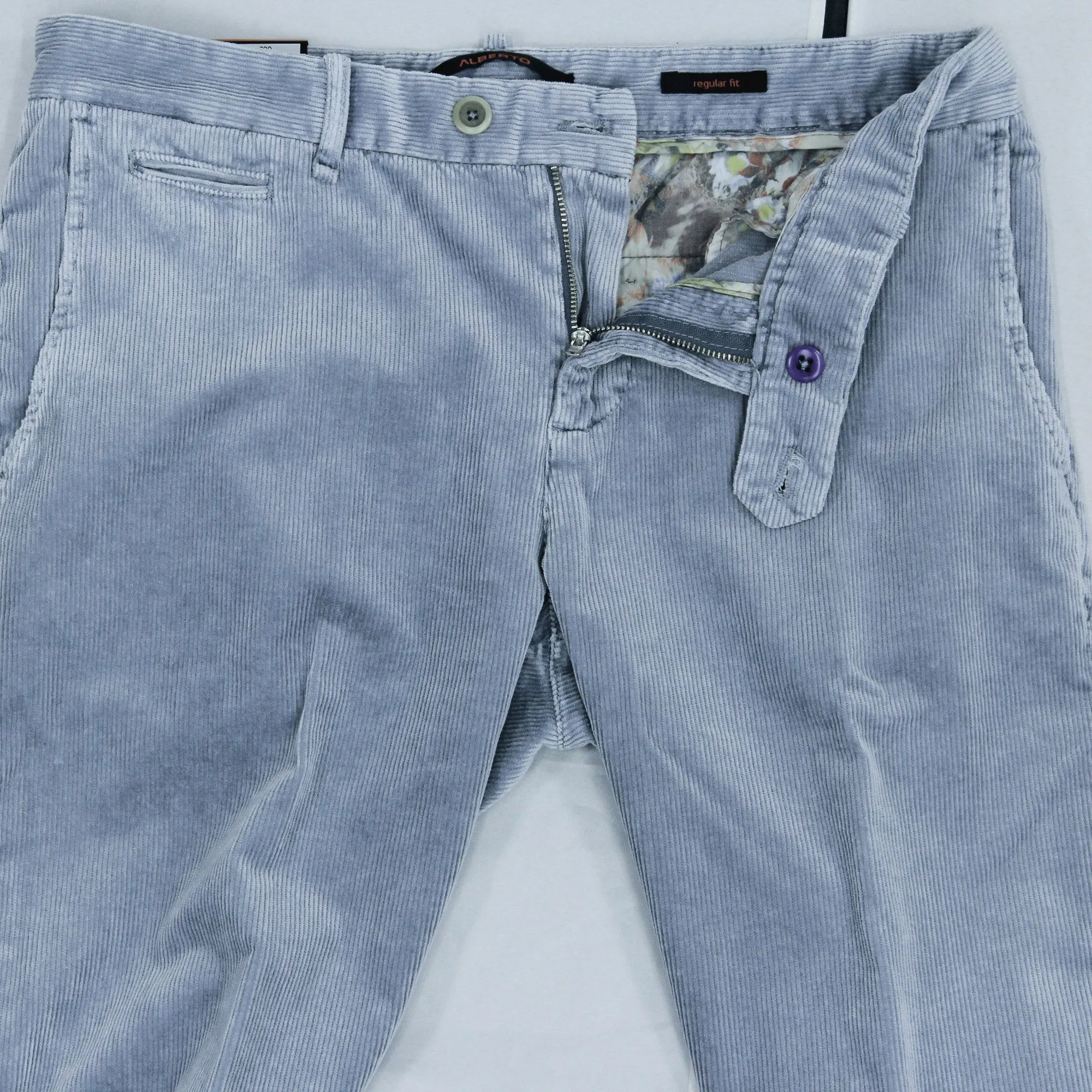 Steel Blue Corduroy Lou Regular Fit Chino Pants - ALBERTO