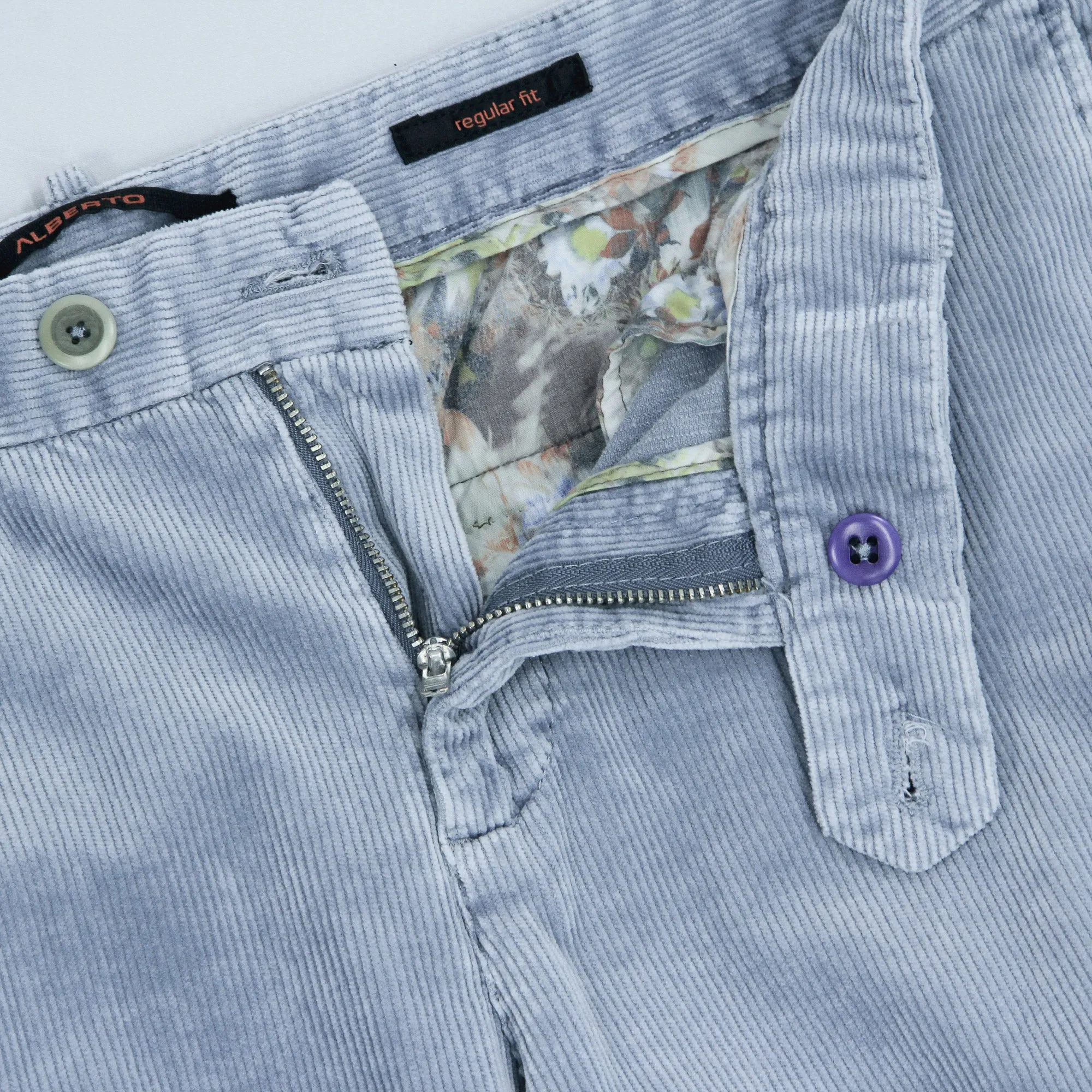 Steel Blue Corduroy Lou Regular Fit Chino Pants - ALBERTO