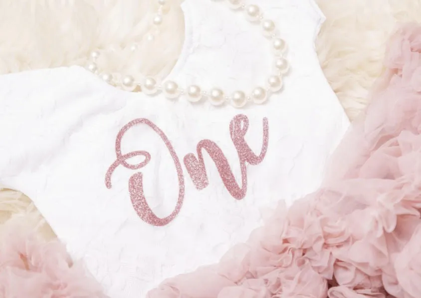 THE ORIGINAL - BEST SELLER - Kryssi Kouture First Birthday White Lace Leo Sets with Rose Gold One